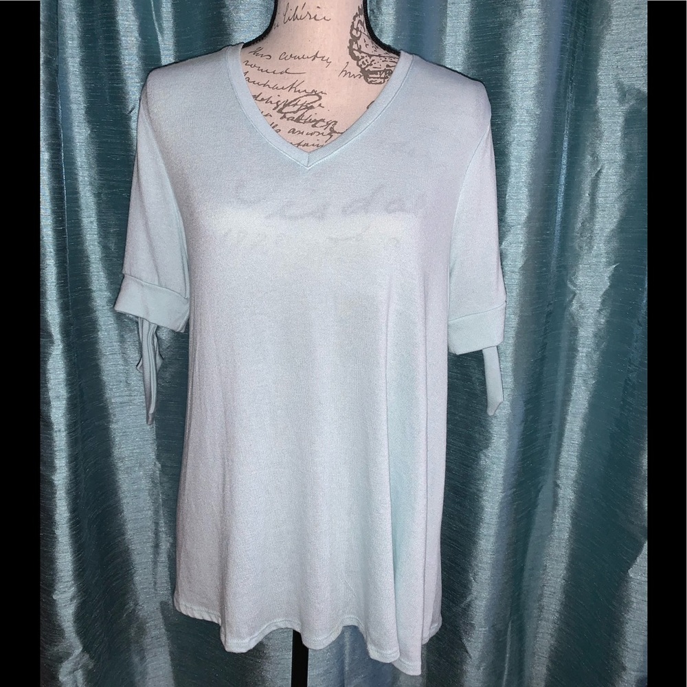 Lane Bryant Light blue knit top with tie sleeves